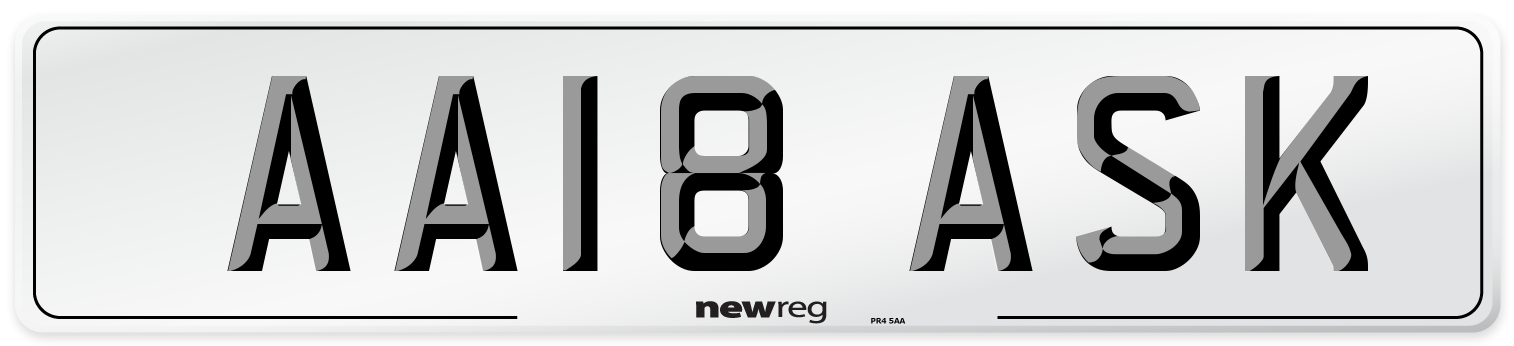 AA18 ASK Number Plate from New Reg